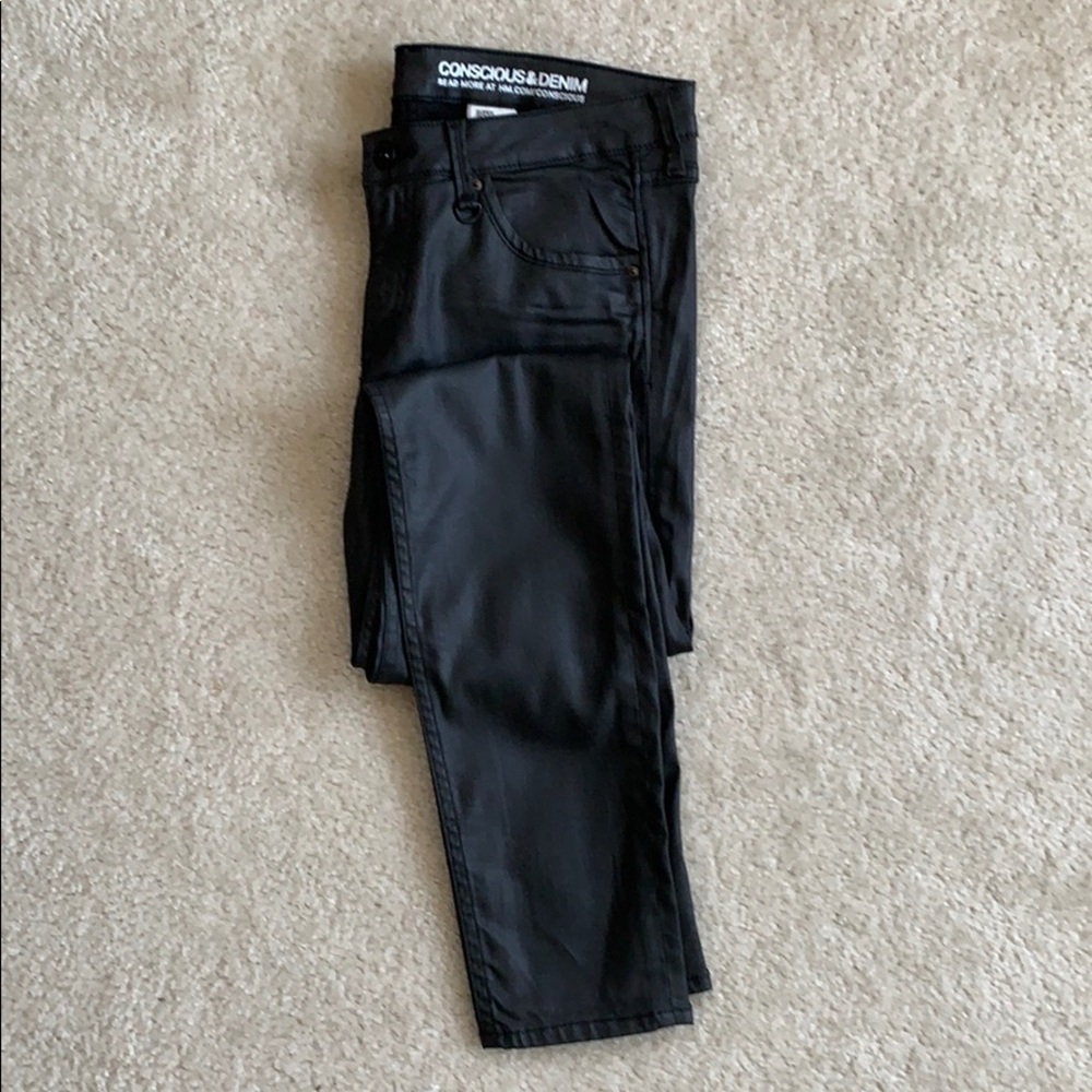 H & M Black Waxed Super Skinny Jeans